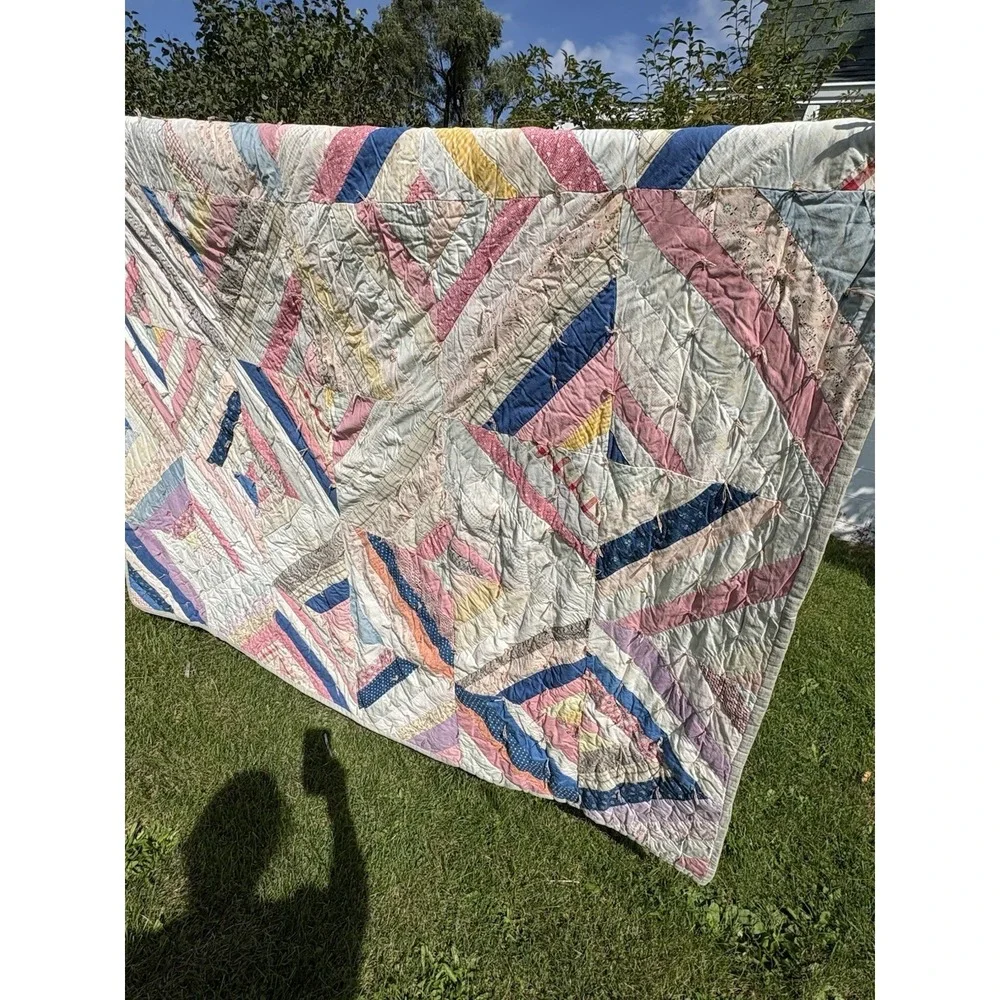 Antique Handmade Quilt Pastel Thick Heavy Wool Lined Cottagecore Granny 71